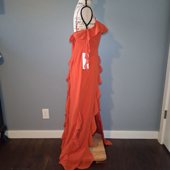 New Barbie x Azazie Paprika Ruffle Maxi Sheath Bow Chiffon Dress - Picture 4 of 12